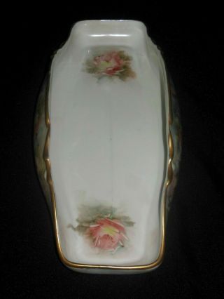VINTAGE HAND PAINTED LARGE TOAST TRAY PINK ROSES GOLD SCROLLED RIM 3
