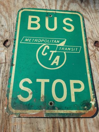 Vintage Retired Aluminum Metropolitan Transit Cta Bus Stop Sign Approx 18 X 12