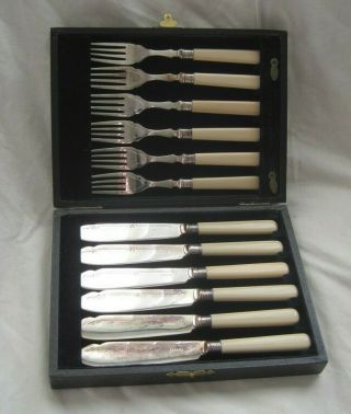 Stunning Complete Set Of Vintage Antique Fish Cutlery Forks In Silver Plate