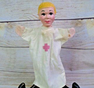 Vintage Hazelle Nurse Hand Puppet Vinyl Head Cloth Body Circa 1956