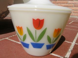 Vintage Fire King White Milk Glass Tulip Grease Jar Bowl With Lid Great Shape