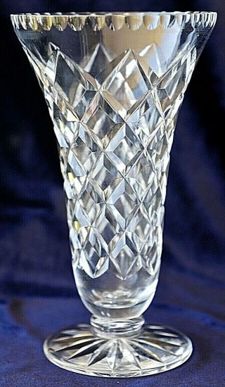 Vintage Retro Diamond Cut Crystal Vase 20cm High