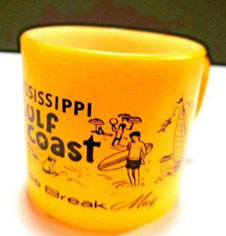 Vintage Federal Glass Coffee Mug Cup Yellow Mississippi Gulf Coast Souvenir