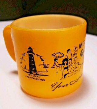 Vintage Federal Glass Coffee Mug Cup Yellow Mississippi Gulf Coast Souvenir 3
