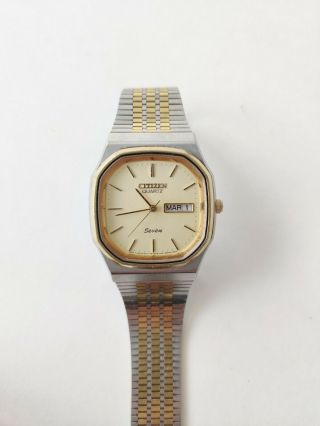 Vintage Citizen Seven Quartz Mens Watch Wristwatch Day Date