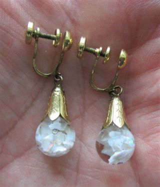 Vintage Floating Opal Gold Filled Earrings - W - Bell Flower Mount Setting