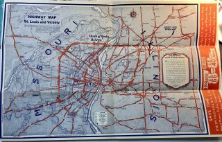 Vintage St Louis & Vicinity Map 1950’s Us 66 Us 40 By - Pass Chain Of Rocks Bridge