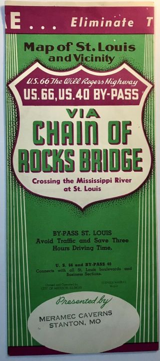 Vintage St Louis & Vicinity Map 1950’s US 66 US 40 By - Pass Chain of Rocks Bridge 2