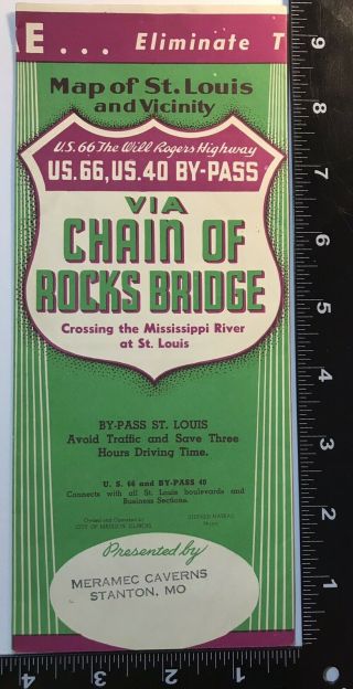 Vintage St Louis & Vicinity Map 1950’s US 66 US 40 By - Pass Chain of Rocks Bridge 3