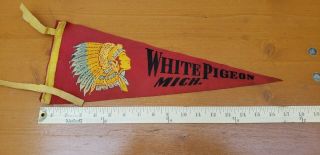 Vintage White Pigeon Michigan Souvenir Felt Pennant With Indian Chief