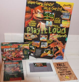 Vtg Nintendo Donkey King Country Game W Box,  Instructions Poster Complete