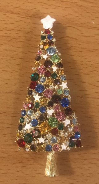 3 3/4” Large Vintage Rhinestone Christmas Tree Brooch Pin
