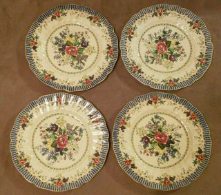 4 Vintage Royal Doulton The Vernon Dinner Plates - Blue Border - 10 - 1/8 "