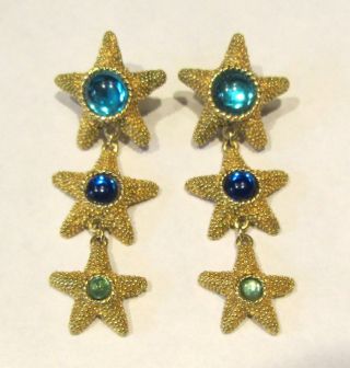 Vintage Trifari Jelly Belly Starfish Designer Clip Back Earrings