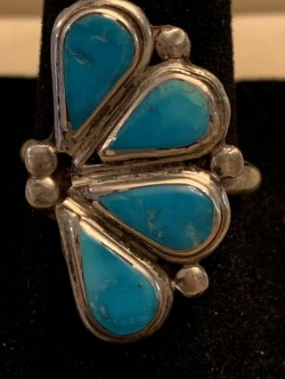 Vintage Native American Zuni Sterling Silver Turquoise Ring Size 8