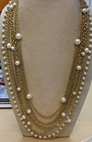Joan Rivers Vintage Graduated Necklace W/ Multi - Chain Pearl Accents