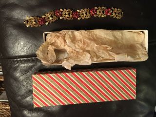 Vintage Costume Jewellery Necklace,  Broach And Bracelet Boxed.  Floral Red Flowers