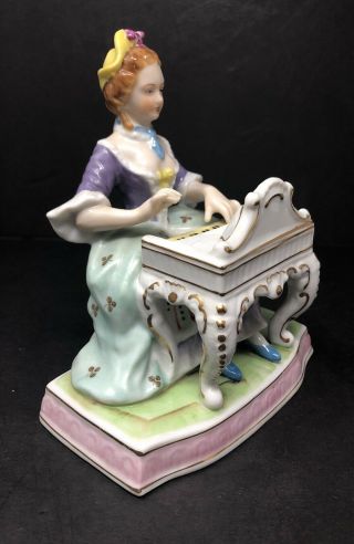 Vintage Andrea By Sadek Porcelain Figurine Woman On Piano French Rococo Style