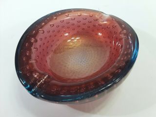 Alfredo Barbini Murano Art Glass Bowl/ashtray Pink/blue Bullicante Italy Vintage
