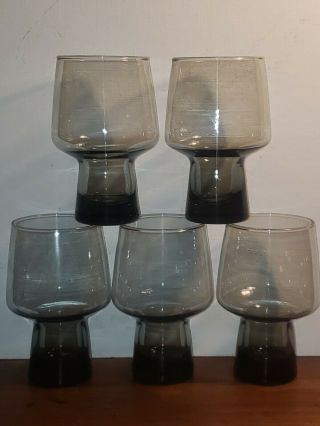 5 Vintage Libbey Black Smoke Accent Rock Sharpe Tumbler Beer Glasses Mid Century