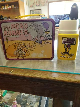 Vintage 1970’s The Road Runner Metal Lunch Box With Thermos