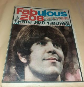 Vintage Fab 208 Mag 24th March 1968 The Monkees Herd Frampton Poster Dave Dee