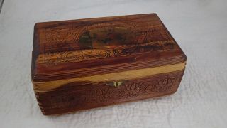 Vintage Wooden Cedar Box - Finger Jointed - Jewelry Box - Carved Floral Design