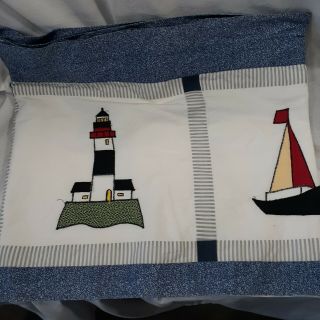 J C Penney Fabric Shower Curtain And Valance Lighthouse And Sailboats Vintage