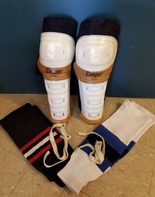 Vintage Cooper Dg8 Hockey Shin Guards With Socks & Straps / 20 Inches