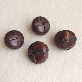 4x Vintage Brown Real Leather Woven Coat Buttons 25mms Leather Shanks