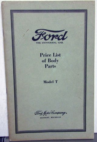 1915 Thru 1927 Ford Model T Price List Of Body Parts Vintage Reprint