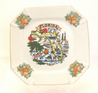 Vintage Florida Souvenir Plate Octagon Shape Gf Made In Japan Collectible