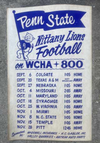 Vintage 1980 Penn State Nittany Lions Football Poster Schedule 22” X 14”