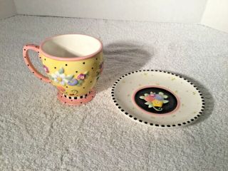 Mary Engelbreit Michel & Co.  Me Ink 1999 Coffee Tea Cup & Saucer Floral Vintage