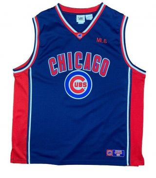 Vintage Chicago Cubs Lee Sport Basketball Jersey Mens Size Xl Sewn Mlb Navy Blue