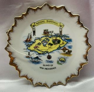 Vintage 5” Souvenir Plate Nassau Bahamas Island Or Providence Gold Trim
