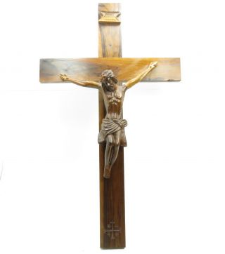 Vintage Large 23.  5 " Hand Carved Wooden Cross Crucifix Jesus Catholic Icon