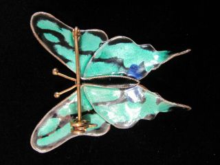 Vintage Sterling Silver & Enamel Cloisonne Butterfly Brooch Pin Teal Blue 2
