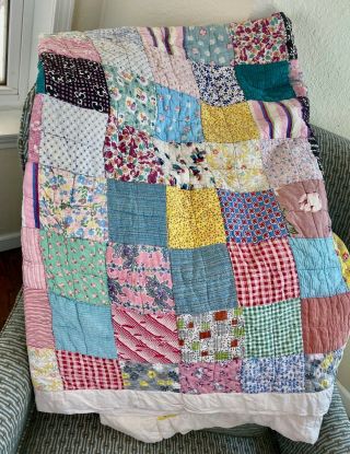 Vintage Hand Made Patchwork Quilt - 60 " X 72 " - A Couple Of Repairs Needed