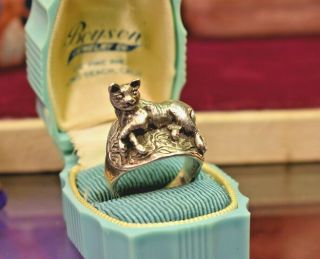 Vintage 925 Sterling Silver High Relief Kitty Cat Ring Sz 8