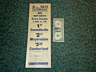 1938 Connellsville,  Meyersdale,  Cumberland,  Pa Excursions B&o Rr Poster Nos