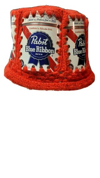 Vintage 70s Pabst Blue Ribbon Beer Can Hat Crochet Knit