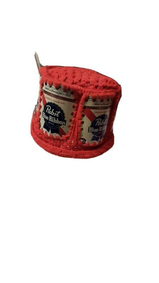 Vintage 70s PABST BLUE RIBBON Beer Can Hat Crochet Knit 2