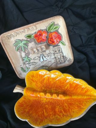 Vtg Hawaii Souvenirs Set Of 3 Treasure Craft Ashtrays Tiki Kitsch Made In Hi