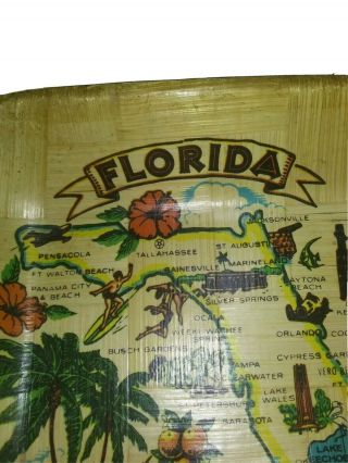 Vintage Florida Bamboo Tray Travel Souvenir Map Color Kitsch Pre Disney World 2