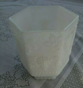 Anchor Hocking Fire - King White Milk Glass Grape Vine Pedestal Vase Bowl Vintage
