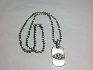 Avi Soffer Vntg 925 Silver Dog Tag Fleur De Lis Crosss Pendant W/925 Bead Chain