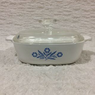 Vintage Corning Ware 1 Quart Casserole Dish W/ Lid Blue Cornflower Pattern P - 1 - B