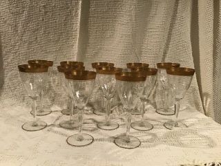 Vintage Wine Glasses Set Of 12 8” Lead Crystal Gold Trimmed