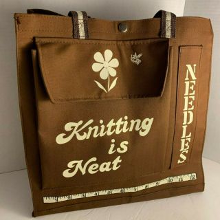 Vintage Canvas Knitting Is Neat Bag Needles Wool Yarn Bag Brown Rare Craft Euc